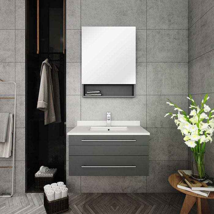 Fresca FVN6130GR-UNS Lucera 30" Gray Wall Hung Undermount Sink Modern Bathroom Vanity with Medicine Cabinet