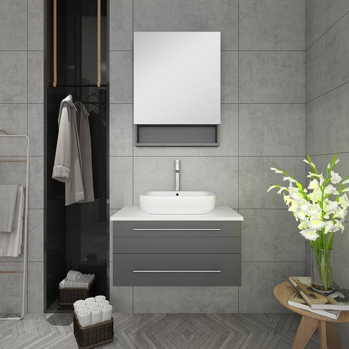 Fresca FVN6130GR-VSL Lucera 30" Gray Wall Hung Vessel Sink Modern Bathroom Vanity with Medicine Cabinet