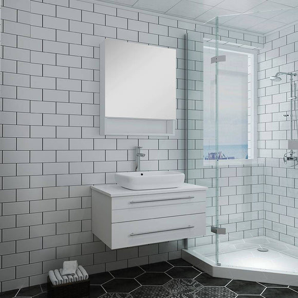 Fresca FVN6130WH-VSL Lucera 30" White Wall Hung Vessel Sink Modern Bathroom Vanity with Medicine Cabinet