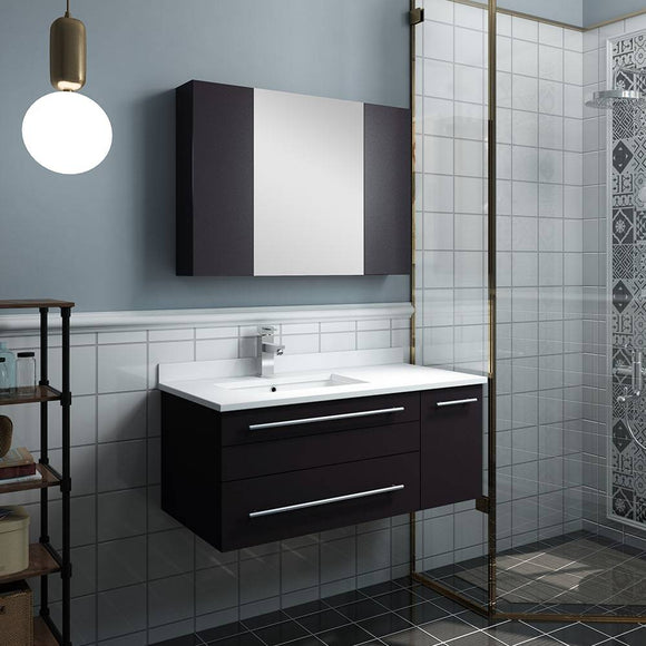 Fresca FVN6136ES-UNS-L Lucera 36" Espresso Wall Hung Undermount Sink Modern Bathroom Vanity with Medicine Cabinet - Left Version