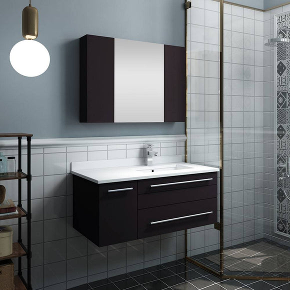 Fresca FVN6136ES-UNS-R Lucera 36" Espresso Wall Hung Undermount Sink Modern Bathroom Vanity with Medicine Cabinet - Right Version