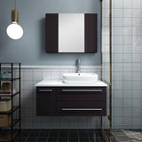 Fresca FVN6136ES-VSL-R Lucera 36" Espresso Wall Hung Vessel Sink Modern Bathroom Vanity with Medicine Cabinet - Right Version