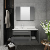 Fresca FVN6136GR-UNS-L Lucera 36" Gray Wall Hung Undermount Sink Modern Bathroom Vanity with Medicine Cabinet - Left Version