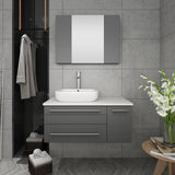 Fresca FVN6136GR-VSL-L Lucera 36" Gray Wall Hung Vessel Sink Modern Bathroom Vanity with Medicine Cabinet - Left Version