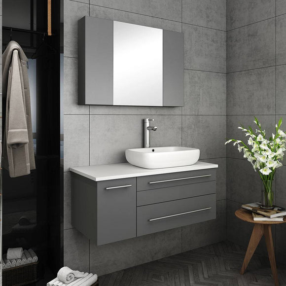 Fresca FVN6136GR-VSL-R Lucera 36" Gray Wall Hung Vessel Sink Modern Bathroom Vanity with Medicine Cabinet - Right Version