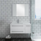 Fresca FVN6136WH-UNS-L Lucera 36" White Wall Hung Undermount Sink Modern Bathroom Vanity with Medicine Cabinet - Left Version