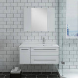 Fresca FVN6136WH-UNS-R Lucera 36" White Wall Hung Undermount Sink Modern Bathroom Vanity with Medicine Cabinet - Right Version