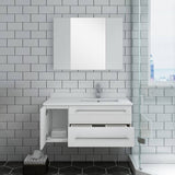 Fresca FVN6136WH-UNS-R Lucera 36" White Wall Hung Undermount Sink Modern Bathroom Vanity with Medicine Cabinet - Right Version