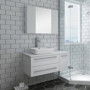 Fresca FVN6136WH-VSL-L Lucera 36" White Wall Hung Vessel Sink Modern Bathroom Vanity with Medicine Cabinet - Left Version