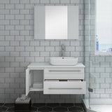 Fresca FVN6136WH-VSL-R Lucera 36" White Wall Hung Vessel Sink Modern Bathroom Vanity with Medicine Cabinet - Right Version