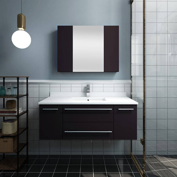 Fresca FVN6142ES-UNS Lucera 42" Espresso Wall Hung Undermount Sink Modern Bathroom Vanity with Medicine Cabinet