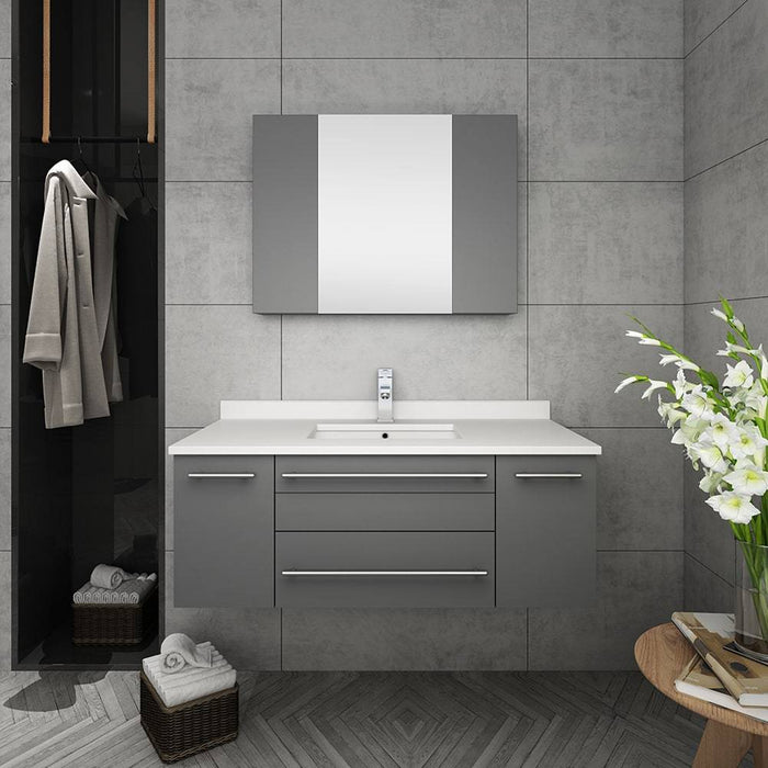 Fresca FVN6142GR-UNS Lucera 42" Gray Wall Hung Undermount Sink Modern Bathroom Vanity with Medicine Cabinet