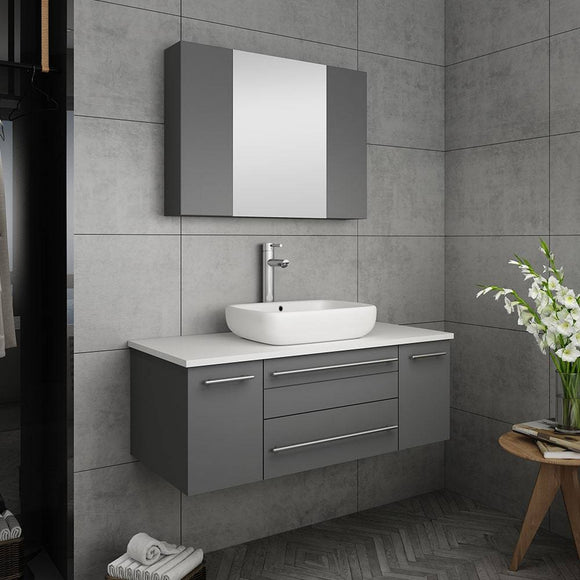 Fresca FVN6142GR-VSL Lucera 42" Gray Wall Hung Vessel Sink Modern Bathroom Vanity with Medicine Cabinet