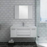 Fresca FVN6142WH-UNS Lucera 42" White Wall Hung Undermount Sink Modern Bathroom Vanity with Medicine Cabinet