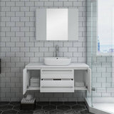 Fresca FVN6142WH-VSL Lucera 42" White Wall Hung Vessel Sink Modern Bathroom Vanity with Medicine Cabinet