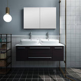 Fresca FVN6148ES-VSL-D Lucera 48" Espresso Wall Hung Double Vessel Sink Modern Bathroom Vanity with Medicine Cabinet
