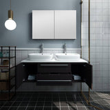 Fresca FVN6148ES-VSL-D Lucera 48" Espresso Wall Hung Double Vessel Sink Modern Bathroom Vanity with Medicine Cabinet