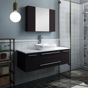 Fresca FVN6148ES-VSL Lucera 48" Espresso Wall Hung Vessel Sink Modern Bathroom Vanity with Medicine Cabinet