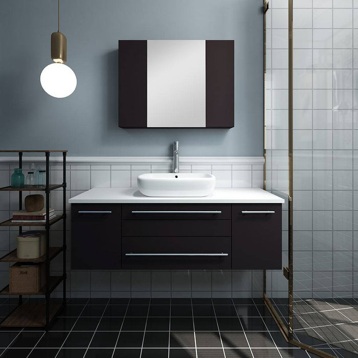Fresca FVN6148ES-VSL Lucera 48" Espresso Wall Hung Vessel Sink Modern Bathroom Vanity with Medicine Cabinet