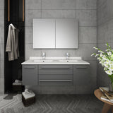 Fresca FVN6148GR-UNS-D Lucera 48" Gray Wall Hung Double Undermount Sink Modern Bathroom Vanity with Medicine Cabinet