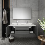 Fresca FVN6148GR-UNS-D Lucera 48" Gray Wall Hung Double Undermount Sink Modern Bathroom Vanity with Medicine Cabinet