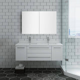 Fresca FVN6148WH-UNS-D Lucera 48" White Wall Hung Double Undermount Sink Modern Bathroom Vanity with Medicine Cabinet