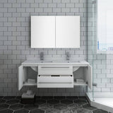 Fresca FVN6148WH-UNS-D Lucera 48" White Wall Hung Double Undermount Sink Modern Bathroom Vanity with Medicine Cabinet