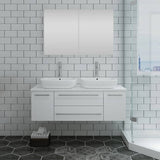 Fresca FVN6148WH-VSL-D Lucera 48" White Wall Hung Double Vessel Sink Modern Bathroom Vanity with Medicine Cabinet