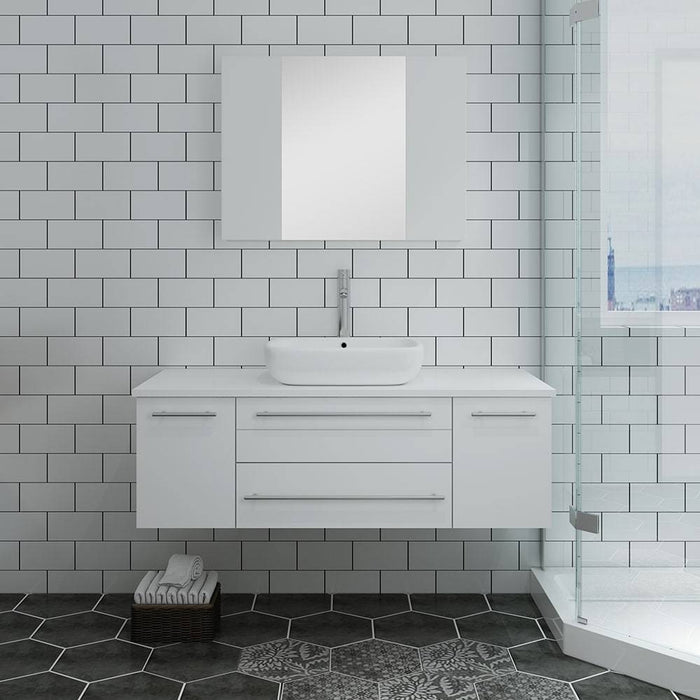 Fresca FVN6148WH-VSL Lucera 48" White Wall Hung Vessel Sink Modern Bathroom Vanity with Medicine Cabinet