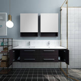 Fresca FVN6160ES-UNS-D Lucera 60" Espresso Wall Hung Double Undermount Sink Modern Bathroom Vanity with Medicine Cabinets