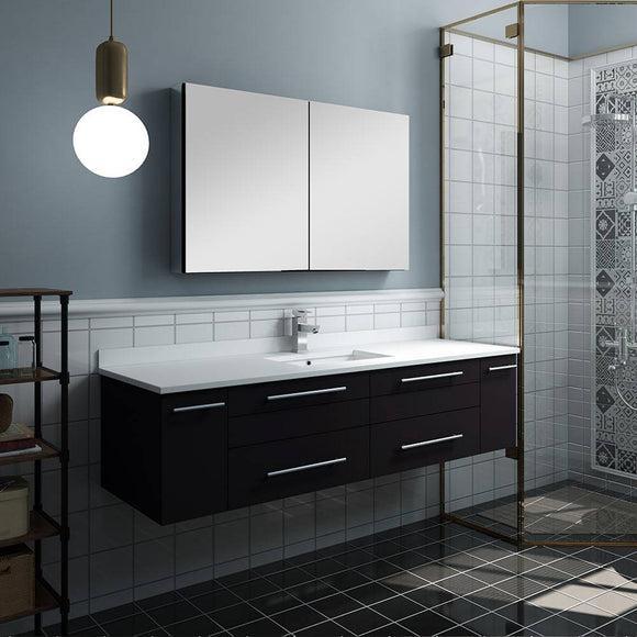 Fresca FVN6160ES-UNS Lucera 60" Espresso Wall Hung Single Undermount Sink Modern Bathroom Vanity with Medicine Cabinet