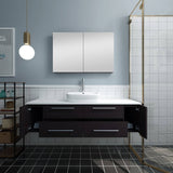 Fresca FVN6160ES-VSL Lucera 60" Espresso Wall Hung Single Vessel Sink Modern Bathroom Vanity with Medicine Cabinet