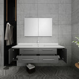 Fresca FVN6160GR-UNS Lucera 60" Gray Wall Hung Single Undermount Sink Modern Bathroom Vanity with Medicine Cabinet
