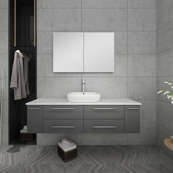 Fresca FVN6160GR-VSL Lucera 60" Gray Wall Hung Single Vessel Sink Modern Bathroom Vanity with Medicine Cabinet