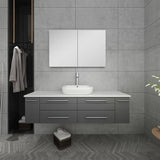 Fresca FVN6160GR-VSL Lucera 60" Gray Wall Hung Single Vessel Sink Modern Bathroom Vanity with Medicine Cabinet