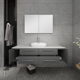 Fresca FVN6160GR-VSL Lucera 60" Gray Wall Hung Single Vessel Sink Modern Bathroom Vanity with Medicine Cabinet