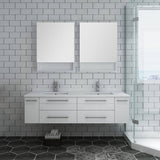 Fresca FVN6160WH-UNS-D Lucera 60" White Wall Hung Double Undermount Sink Modern Bathroom Vanity with Medicine Cabinets