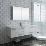 Fresca FVN6160WH-UNS Lucera 60" White Wall Hung Single Undermount Sink Modern Bathroom Vanity with Medicine Cabinet