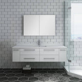 Fresca FVN6160WH-UNS Lucera 60" White Wall Hung Single Undermount Sink Modern Bathroom Vanity with Medicine Cabinet