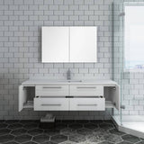 Fresca FVN6160WH-UNS Lucera 60" White Wall Hung Single Undermount Sink Modern Bathroom Vanity with Medicine Cabinet