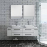 Fresca FVN6160WH-VSL-D Lucera 60" White Wall Hung Double Vessel Sink Modern Bathroom Vanity with Medicine Cabinets