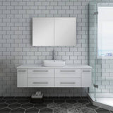 Fresca FVN6160WH-VSL Lucera 60" White Wall Hung Single Vessel Sink Modern Bathroom Vanity with Medicine Cabinet