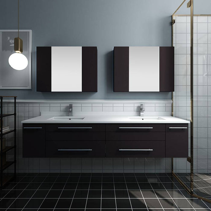 Fresca FVN6172ES-UNS-D Lucera 72" Espresso Wall Hung Double Undermount Sink Modern Bathroom Vanity with Medicine Cabinets