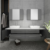 Fresca FVN6172GR-VSL-D Lucera 72" Gray Wall Hung Double Vessel Sink Modern Bathroom Vanity with Medicine Cabinets