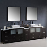 Fresca FVN62-108ES-VSL Torino 108" Espresso Modern Double Sink Bathroom Vanity with 3 Side Cabinets & Vessel Sinks