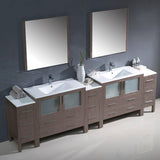 Fresca FVN62-108GO-UNS Torino 108" Gray Oak Modern Double Sink Bathroom Vanity with 3 Side Cabinets & Integrated Sinks