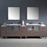 Fresca FVN62-108GO-UNS Torino 108" Gray Oak Modern Double Sink Bathroom Vanity with 3 Side Cabinets & Integrated Sinks