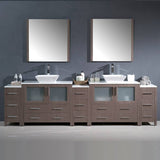 Fresca FVN62-108GO-VSL Torino 108" Gray Oak Modern Double Sink Bathroom Vanity with 3 Side Cabinets & Vessel Sinks