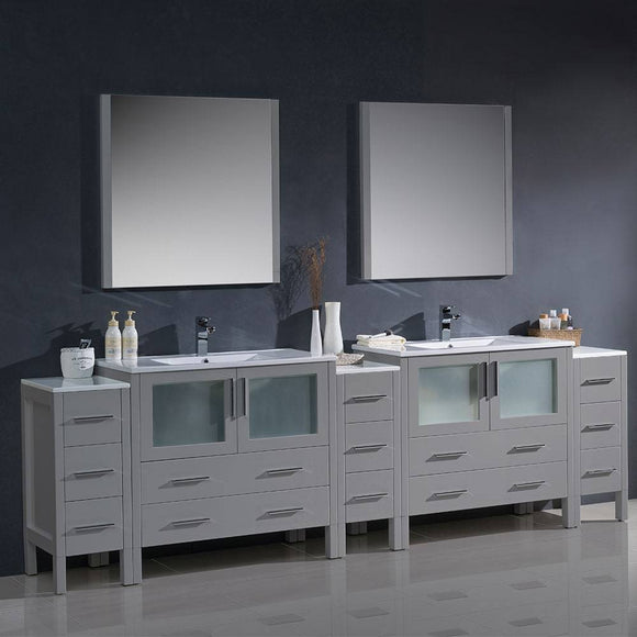Fresca FVN62-108GR-UNS Torino 108" Gray Modern Double Sink Bathroom Vanity with 3 Side Cabinets & Integrated Sinks
