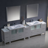 Fresca FVN62-108GR-UNS Torino 108" Grey Modern Double Sink Bathroom Vanity with 3 Side Cabinets & Integrated Sinks